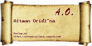 Altman Oriána névjegykártya